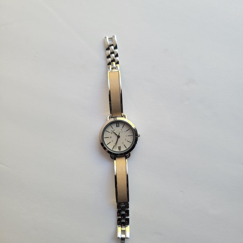 Anne Klein AK/2487 Womens Watch White Dial Silver Case Beige Bracelet Quartz